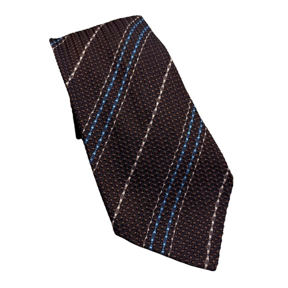 Harry Rosen Tie Handmade In Italy 100% Silk Brown & Blue Striped Tie